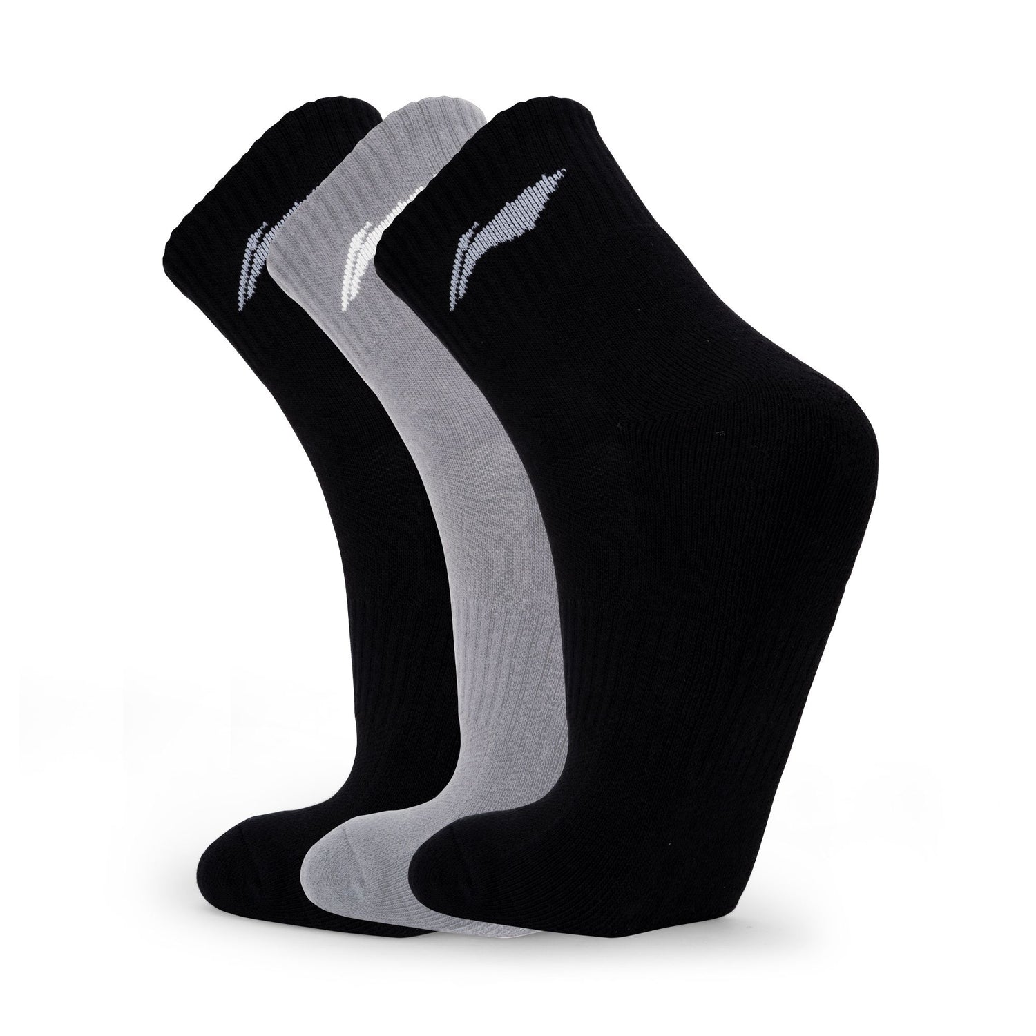Cushioned Quarter Socks 3 Pairs (Black/Grey/Black)