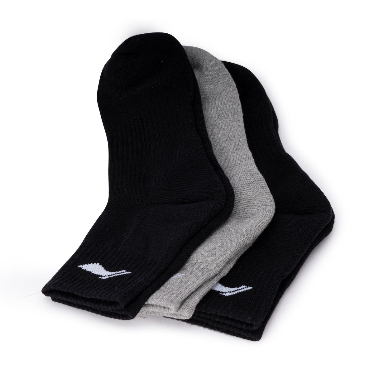Cushioned Quarter Socks 3 Pairs (Black/Grey/Black)